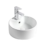 Bathroom Sink/Waschbecken Bad Rundes 15,7-Zoll-Waschbecken mit Armaturen, Waschbecken über der Theke, weiße Waschbecken, Keramik-Waschbecken, Aufsatzwaschbecken, runde Waschbecken for Badezimmer Badwa