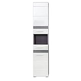 trendteam smart living Hochschrank SetOne, Holzwerkstoff, Weiß Hochglanz, grau Rauchsilber, 37 x 182 x 31 cm