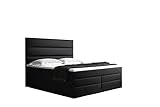 Grekpol -Boxspringbett mit Bonell- und 7-Zonen-Taschenfederkern-Matratze H3 (2 x 18 cm) und Topper 5 cm Polsterbett mit Bettkasten -Boston Duo (Schwarz (Madryt 9100), 160x200 cm)