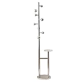 Garderobenständer aus Edelstahl mit 8 Kugelhaken Und Aufbewahrungsregal Platzsparender Freistehender Kleiderständer Multifunktional Kleiderbügel mit Solider Basis