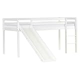 Homestyle4u 2124, Hochbett Kinder mit Rutsche inkl. Lattenrost Kinderbett 90x200 cm Weiß Spielbett Jugendbett Kiefer Massiv