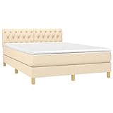 vidaXL Boxspringbett mit viskoelastischer Matratze, Schaumstoff, Taschenfedern, anpassbar, gepolstert, wendbar, cremefarben, 140 x 190 cm