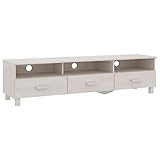 TV-Konsole TV-Schrank Lowboard Fernsehtisch Beistelltisch mit 3 Schubladen und 3 Fächer, Fernsehschrank Medienkonsole für Wohnzimmer, HAMAR Weiß 158x40x40 cm Massivholz Kiefer