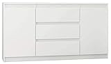 Framire R-140-S3 Kommode in Weiß, Kommode mit 3 Schubladen, 2 Türen, Schrank für Schlafzimmer, Wohnzimmer, Bad, 76 x 140 x 40 cm