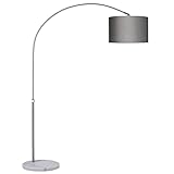 DbHFgjMN Stehlampe Stoff grau Design Stoffschirm Stehleuchte Bogenlampe Bogenleuchte