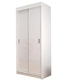 BETTSO -Mehrzweckschrank inkl. 2 Einlageböden Kleiderschrank mit Kleiderstang Aktenschrank Allzweckschrank 2 Türen 80x200x62 cm (BxHxT)-Lima 80 cm Weiß+Weiß Glanz
