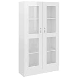 vidaXL Vitrinenschrank Bücherschrank Aktenschrank Büroschrank Vitrine Schrank Bücherregal Standvitrine Hochglanz-Weiß 82,5x30,5x150cm Holzwerkstoff