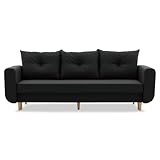 Couch CLER 230x90 mit schlaffunktion und Bettaksen - Modernes Design - Schlafcouch mit Stauraum - Methode der Aufklappung: DL automatisch - Füße aus Holz oder Metall (Holzfüße, Malmo 96)