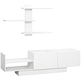 HOMCOM Wohnwand Wohnzimmer TV Set TV-Schrank mit Wandregal Fernsehschrank Fernsehtisch TV Lowboard mit Klappschrank und Regal Weiß 150 x 31,5 x 40 cm