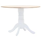 TOYOCC Tische, Küchen- und Esszimmertisch, Esstisch, Weiß und Braun, 106 cm, Massivgummi-Holz