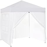 Outsunny Pavillon 2x2m Faltpavillon 4 Seitenwände mit Fenster Tür mit Reißverschluss Festzelt Gartenzelt Pop-Up-Pavillon inkl. Heringe Abspannseile Tragetasche Metall Oxford Weiß