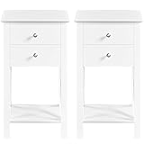 Yaheetech 2er Set Nachttische mit 2 Schubladen und 1 Ablagefach Nachtschrank Couchtisch Sofatisch aus MDF für Wohnzimmer und Schlafzimmer Stabil Weiß