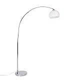 Qazqa - Moderne Bogenlampe Chrom mit weißem Schirm - Arc Basic I Wohnzimmer - Stahl Rund I Länglich - LED geeignet E27