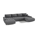 FEDVE Ecksofa mit Schlaffunktion Anthrazit - Dhaka – Praktisches Schlafsofa mit Bettkasten – Gemütlich Rückenkissen Sofa mit Bettfunktion – Sofa U Form zum Salon für Viele Jahr