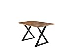 SAM Esstisch 140x80 cm Lubin, Akazienholz naturfarben, Massiver Esszimmertisch mit echter Baumkante, Baumkantentisch mit geschlossenem X-Gestell Schwarz, 26 mm Tischplatte, FSC® 100% Zertifiziert