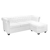 Festnight Chesterfield-Sofa L-Form Couch Loungesofa Ecksofa Kunstleder Wohnzimmer Sofagarnitur 200 x 140 x 73 cm Weiss