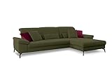CAVADORE Ecksofa Carmen / Cord-Sofa in L-Form mit großem Longchair und schwarzen Metallfüßen / 301 x 84 x 195 / Fein-Cord, Grün