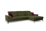 CAVADORE Ecksofa Carmen / Cord-Sofa in L-Form mit großem Longchair und schwarzen Metallfüßen / 301 x 84 x 195 / Fein-Cord, Grün