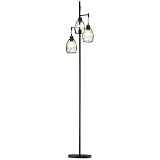 HOMCOM Stehlampe 3-flammige Stehleuchte Retro Dimmbare Lichtstärke Standleuchte mit Tritt-Schalter im Industrie-Design Wohnzimmerlampe Stahl Schwarz 30 x 30 x 170,5 cm