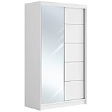 MKS MEBLE Kleiderschrank mit Spiegel 120 cm - Schwebetürenschrank Flurschrank Wardrobe - Schlafzimmerschrank Sammlung Mazedonien - Weiß und Weiß - Modern Design