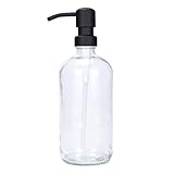 Plomkeest Clear Thick Glass 500 ml Glasseifenspender mit Edelstahlpumpe Flüssigseifenspender für Bad, Küche Dekor (Schwarz)