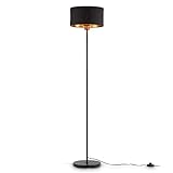 B.K.Licht – Stehlampe, Bodenlampe gerade – Schwarz goldener einflammiger Stoffschirm mit 30 cm ⌀, 1.415x250 mm Fußtaster