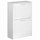 VMG Schuhschrank Schmal Zweitüriger mit 2 Klappen - Schuhregal Weiß - Shoe Cabinet - Flur Schrank, für Wohnzimmer, Schlafzimmer 60x89 cm