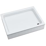 Sellon24® Duschwanne mit Träger Weiß Stabil Glatt Dusche Styroporträger Duschkabine Duschtasse Acryl Quadrat Rechteck Befliesbar Tief (80x100x26)