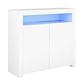 AMDXD Kommode Sideboard Weiß Wohnzimmer Sideboard Aufbewahrungsschrank Weiß Hochglanz mit LED-Licht, Moderne Küchenzeile Schrank Buffet Holz Aufbewahrungsvitrine TV-Ständer