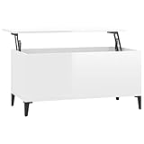 Makastle Couchtisch Sofatisch modern Wohnzimmer Tisch Ablage Fach Kaffeetisch Arbeitstisch Beistelltisch Stubentisch Lift-Funktion Tischplatte, Hochglanz-Weiß 90x44,5x45 cm Holzwerkstoff