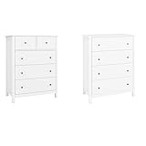 HOCSOK Kommode Weiß, 2er Set Kommode, Sideboard mit 5 Schubladen & Schubladenschrank mit 4 Schubladen, Mehrzweckschrank für Schlafzimmer, Wohnzimmer, Flur, 74x40x94cm