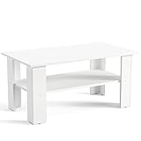 KOMTO Couchtisch Weiß Vienna - Wohnzimmertisch Modern Couchtisch Holz 90 x 50 x 43 cm Tisch Wohnzimmer Coffee Table Beistelltisch Sofatisch Kaffeetisch