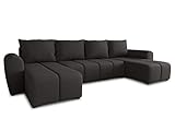 Wohnlandschaft Cleo U mit Schlaffunktion - U-Form Couch, Ecksofa mit Bettkasten, Couchgranitur mit Bettfunktion, Polsterecke, Big Sofa, Polstergarnitur (Schwarz (Soro 100))