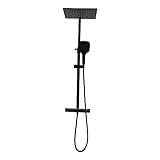 Duschsystem schwarz mit Thermostat, Thermostatbatterie Duschset für Badezimmer, Wandmontage Duschsäule Duschset, Verstellbare Duschstange