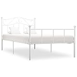 vidaXL Bettgestell Bett Metallbett Schlafzimmerbett Einzelbett Bettrahmen Schlafzimmermöbel Ehebett Lattenrost Weiß Metall 90x200cm