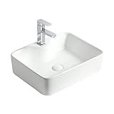Bathroom Sink/Waschbecken Bad 18,8 'x 14,5' Rechteckiges Waschbecken, Aufsatzwaschbecken aus Keramik mit Wasserhahn, weißes Waschbecken Badwaschbecken