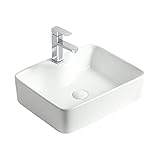 Bathroom Sink/Waschbecken Bad 18,8 'x 14,5' Rechteckiges Waschbecken, Aufsatzwaschbecken aus Keramik mit Wasserhahn, weißes Waschbecken Badwaschbecken