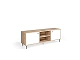 MOMMA HOME TV-Schrank für Wohnzimmer, TV-Tisch mit 2 Türen und Mittelböden, Eiche und Weiß, Metallbeine, Modell Men, 160 cm (L) x 55 cm (H) x 42 cm (T)