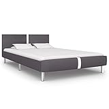 BULANED Bettgestell, Bett, Lattenrost, Bettrahmen, Jugendbett, Bed Frame, Grau Kunstleder 140 x 200 cm