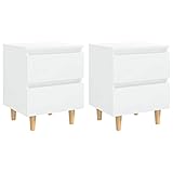 vidaXL 2X Nachttisch mit Kiefernholz-Beinen 2 Schubladen Nachtschrank Nachtkonsole Nachtkommode Schlafzimmer Schrank Kommode Hochglanz-Weiß 40x35x50cm