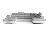 ALTDECOR Ecksofa rechts mit Schlaffunktion und Bettkasten mit Gasdruckfeder, Polstercouch in U-Form rechts angeordnet, rückenecht gepolstert, ideal als Gästebett - 345x202x90 cm Hellgrau/Weiß