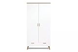 Konsimo Frisk Kollektion Schrank mit Türen - Weiße Mehrzweckschrank im Skandinavischen Stil - Schrank mit Holzbeinen im Wohnzimmer - 195x100x58cm Kleiderschrank aus Holz