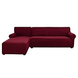 RIJPEX Jacquard Sofa Slipcover Stretch L Formsofa Abdeckung Nicht-Schlupf-Ecksofa Abdeckung/Weinrot/Richtige Chaise 3 Sitzplatz