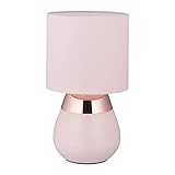 Relaxdays Nachttischlampe mit Touch, Tischlampe Wohn- & Schlafzimmer, Stoffschirm, E14, HxD: 32x18 cm, Touchlampe, rosa, 10038918