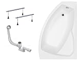 BADLAND Eckbadewanne Badewanne Rima Größe: 130-170 x 85-110 cm Links Rechts mit Ablaufgarnitur und Füßen GRATIS ohne Verkleidung (140x90 RECHTS)