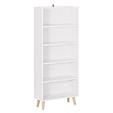 WOLTU Bücherregal mit 5 Fächern, Bücherschrank, Standregal Weiß, Aufbewahrungsregal für Wohnzimmer, Schlafzimmer, Küche, Aktenregal für Büro, 60 x 144 x 24 cm, SK022ws