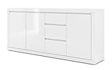 BIM Furniture Kommode Bello Bianco IV 195 cm Sideboard Highboard Schrank Weiss mat/Weiss Hochglanz DREI Regal, DREI Schubladen Italienische