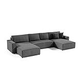 FEDVE Ecksofa mit Schlaffunktion Grau – Sekwana - Praktisches Schlafcouch mit Bettkasten – Gemütlich Sofa U Form – Sofa mit Bettfunktion zum Wohnzimmer für Viele Jahr