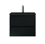 Badezimmer Badmöbel Set Angela 60 cm - Schwarzes Waschbecken - Matt schwarz - Unterschrank Schrank Waschbecken Waschtisch