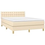 vidaXL Boxspringbett mit viskoelastischer Matratze, Schaumstoff, Taschenfedern, anpassbar, gepolstert, wendbar, cremefarben, 140 x 190 cm